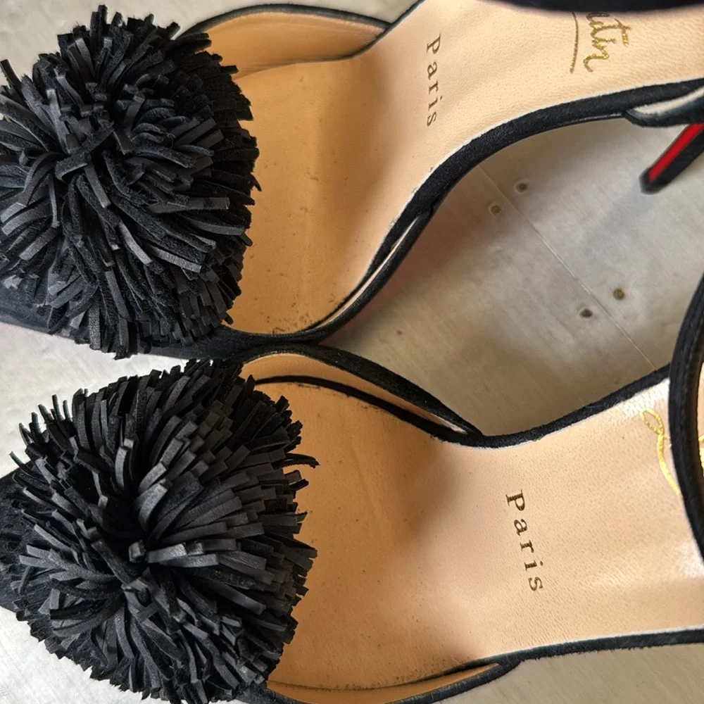 Christian Louboutin tsarou 100mm black suede stiletto pom Pom sz 38